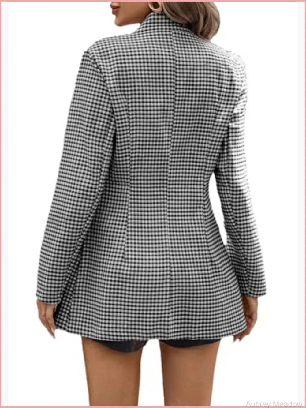 Long Plaid Blazer Jacket Open Front Notched Lapel Work Casual Office Suit